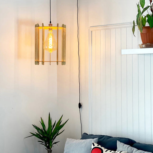 Luminaire De Table Cylindre En Verre Avec LED Et Pied En Bois – 15cm De Haut – Neuf